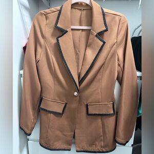 Women's Tan Blazer with Black Trim